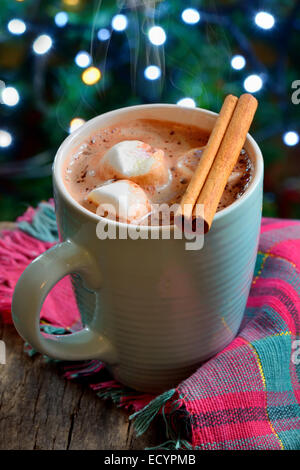 Hot chocolate with marshmallows in winter time Stock Photo