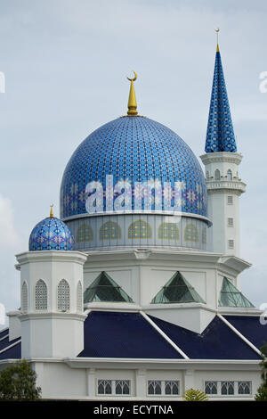 Close up of the Mosque at Kepala Batas in Penang state. Blue patterned dome and tall minaret adorn this impressive structure. Stock Photo