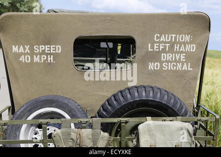 Rear canvas detail from a ww2 D-Day willys jeep reading: Max Speed ...