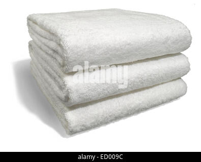 folded clean white bath towels Stock Photo