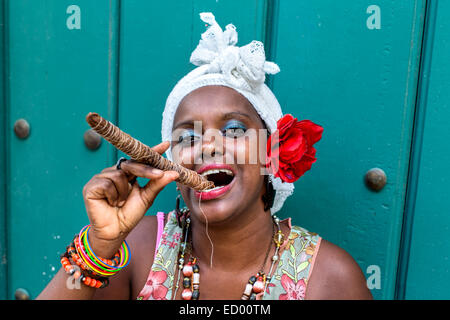 Woman Smoking A Cuban Cigar. Havana. Cuba Stock Photo