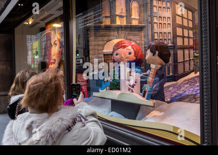 Christmas window holiday display at Macy's department store December 16, 2014 in New York City, NY. Stock Photo