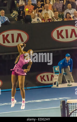 serena williams playing in melbourne open rod laver arena 2014 Stock Photo