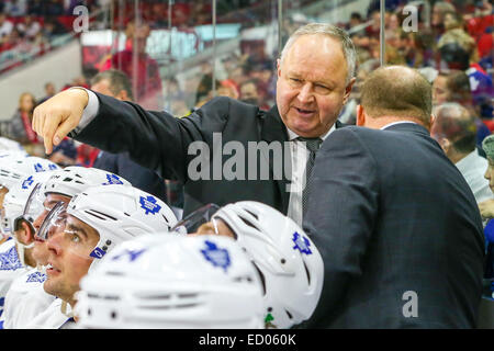 Toronto Maple Leafs head coach Randy Carlyle during the NHL game between the Toronto Maple Leafs and the Carolina Hurricanes at the PNC Arena.  The Carolina Hurricanes defeated the Toronto Maple Leafs 4-1. Stock Photo