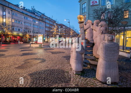 Gossip square with a sculpture of the Golden Calf by Pye Engstrom in Norrkoping, Sweden. Stock Photo