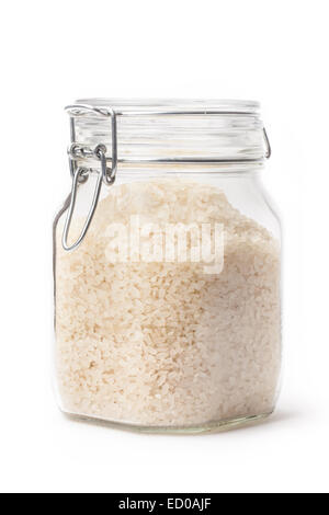 Raw rice in a jar isolated on white. Stock Photo