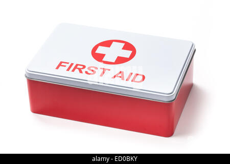 Photo of first aid kit isolated on white. Stock Photo