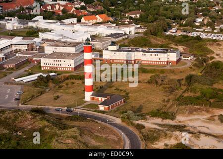 France, Pas de Calais, Berck sur Mer, Lighthouse built in 1836 on the edge of Upper Bench (aerial view) Stock Photo