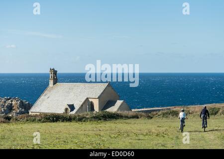 France, Finistere, Cleden Cap Sizun, mountain bike on tip of Van Stock Photo