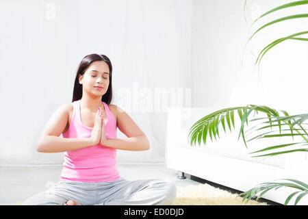 indian Lady Yoga Meditation Stock Photo