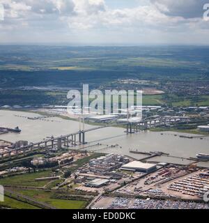 United Kingdom, England, London, River Thames, Aerial view of Dartford Crossing and surrounding landscape Stock Photo