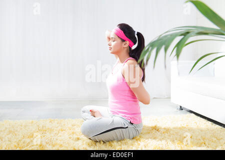 indian Lady Yoga Meditation Stock Photo