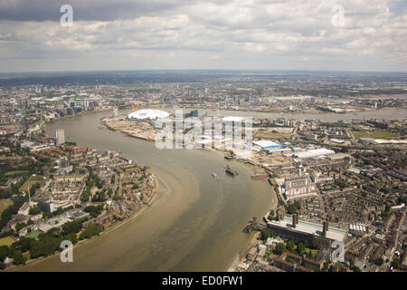 United Kingdom, London, Greenwich, Aerial view of O2 Arena and Greenwich Peninsula Stock Photo