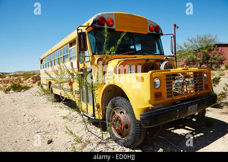 Old yellow American school bus Stock Photo