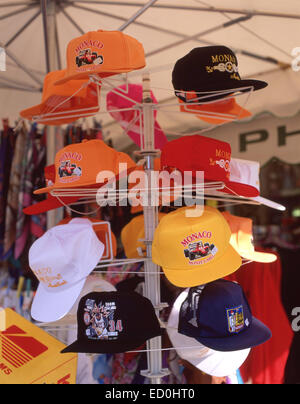 Souvenir Monaco Grand Prix caps on rack, Monte Carlo, Principality of Monaco Stock Photo