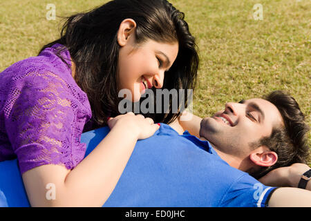 2 indian couple park romance Stock Photo