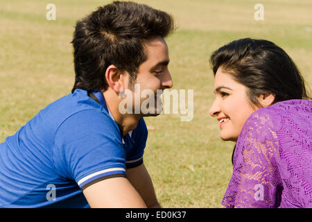 2 indian couple park romance Stock Photo