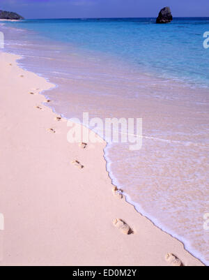 Footprints in the sand, Warwick Long Bay, Warwick, Bermuda Stock Photo