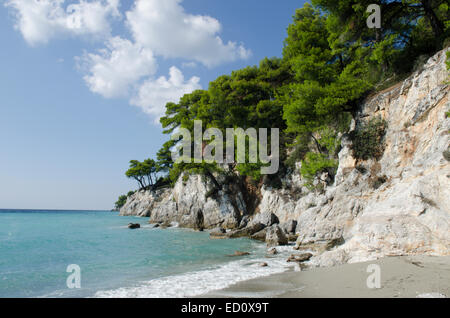 Kastani beach, on mid west coast of Skopelos, Greek island. October. Stock Photo