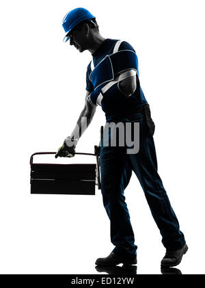 one manual worker man in silhouette on white background Stock Photo