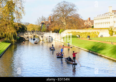 Punting in autumn on the river Cam, Cambridge Cambridgeshire England United Kingdom UK Stock Photo