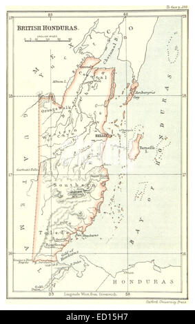 Map of British Honduras (1888) Stock Photo