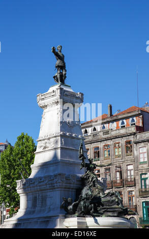 Monument to Infante Dom Henrique de Avis, duke of Viseu, also known as Prince Henry the Navigator in Porto, Portugal. Stock Photo