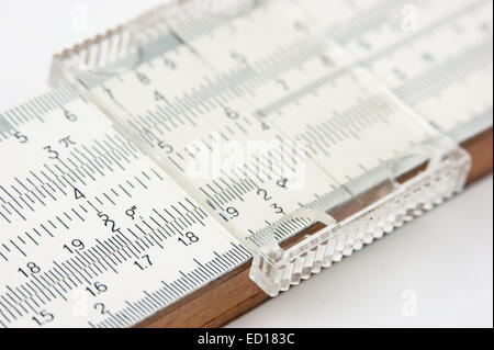 Vernier scale old logarithmic ruler Stock Photo