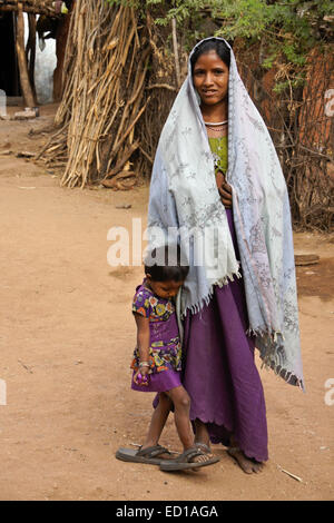 Two girls in Adivasi tribal village near Poshina, Gujarat, India Stock Photo