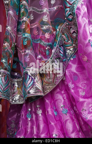 Beautiful sari fabric for sale in market, Gujarat, India Stock Photo