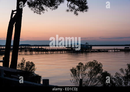 Sunset light on Wolf Bay near Cetacean Cruises dock, Orange Beach, Alabama. Stock Photo