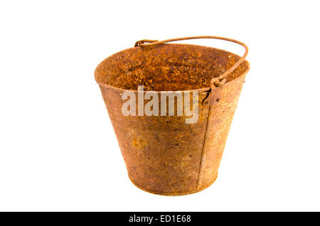 Old Rusty vintage metal Bucket tool isolated on white background Stock Photo