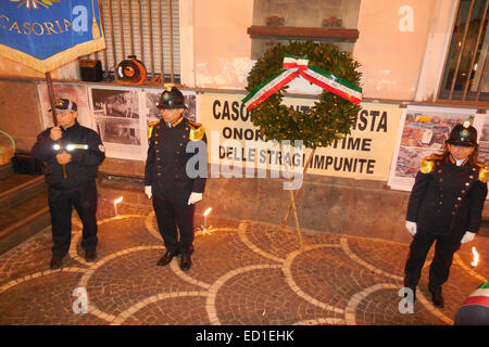 Naples, Italy. 23rd Dec, 2014. Local residents and family of the late victims paying homage of 'Train 904 Bombing' with the support of the City of Casoria represented by Mayor Vincenzo Carfora. The Train 904 bombing, also known as the Christmas Massacre, was a terror attack which occurred on December 23, 1984, in the Apennine Base Tunnel. A bomb on the 904 express train (Rapido 904) from Naples to Milan was detonated, killing 17 and wounding 267. Credit:  Salvatore Esposito/Pacific Press/Alamy Live News Stock Photo