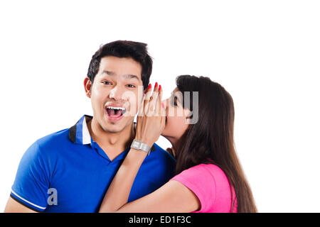 2 indian Beautiful Couple Whisper Stock Photo