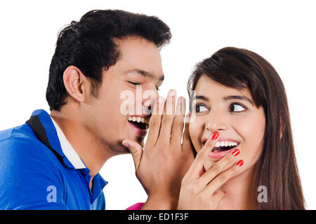 2 indian Beautiful Couple Whisper Stock Photo