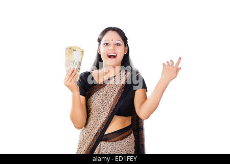 1 indian Housewife Lady Money Lottery Stock Photo