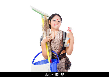 indian Housewife lady house Cleaning Stock Photo