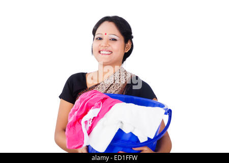 indian Housewife lady Washing cloth Stock Photo