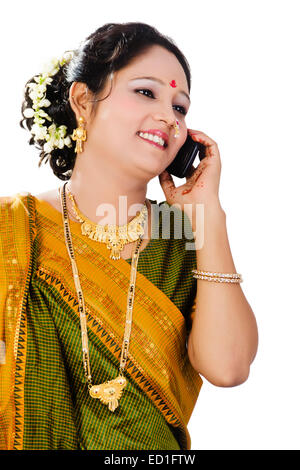 1 South  indian Lady talking phone Stock Photo