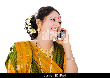 1 South  indian Lady talking phone Stock Photo