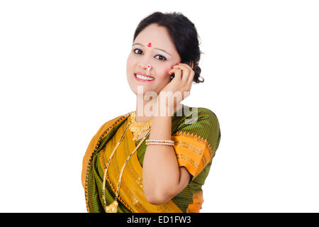 1 South  indian Lady talking phone Stock Photo