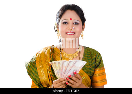 1 South  indian Lady showing money Stock Photo