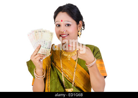 1 South  indian Lady showing money Stock Photo