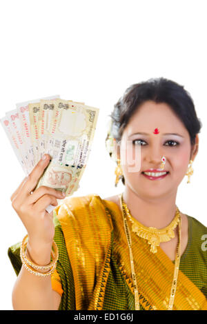 1 South  indian Lady showing money Stock Photo