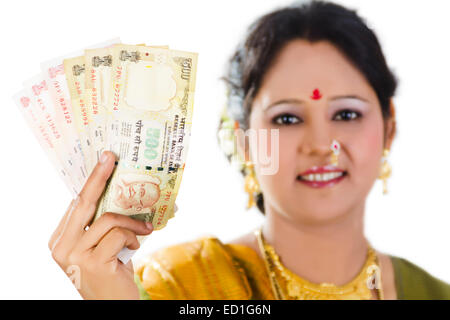 1 South  indian Lady showing money Stock Photo