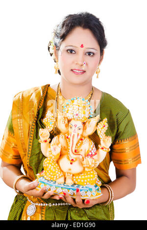 1 South  indian Lady Ganesh Chaturthi Celebration Stock Photo
