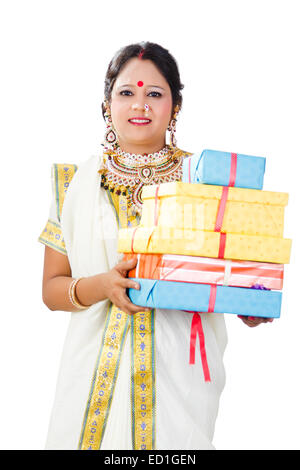 1 South  indian Lady Diwali Festival Gift Stock Photo