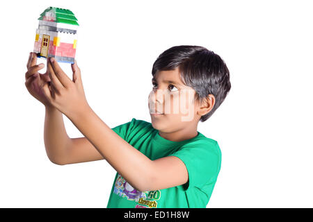 1 indian child boy Dream  House Stock Photo