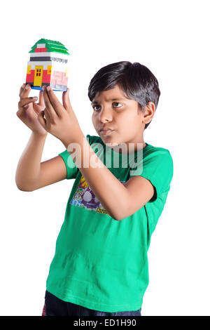 1 indian child boy Dream  House Stock Photo