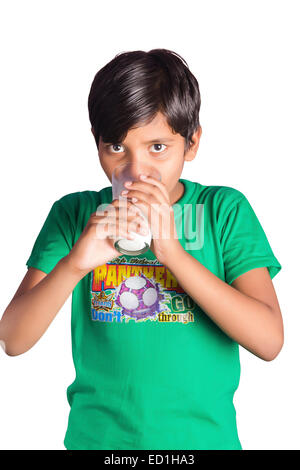 1 indian child boy Drinking milk Stock Photo